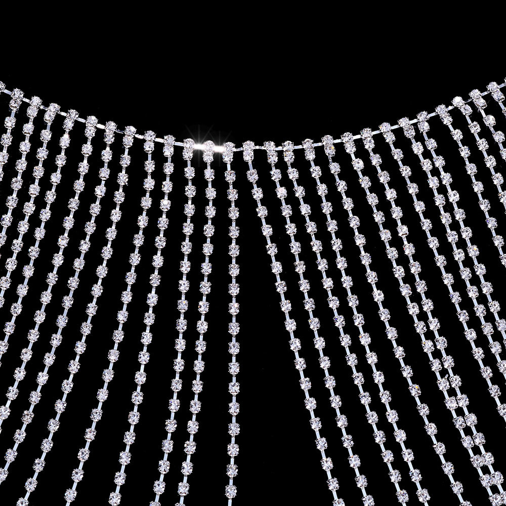 Other Fashion Accessories Stonefans Twinkling Chest Chain Rave Outfits Body Jewelry Multilayer Tassel Crystal Body Chain Bra Bikinis 230701