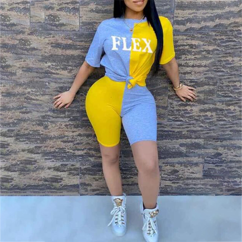 Women's Tracksuits Plus Size 5XL Women Summer Clothing Fashion Sweatsuits FLEX Shorts Two Piece Sets Outfits Splicing Short Sleeve Tracksuits 230 - view 4