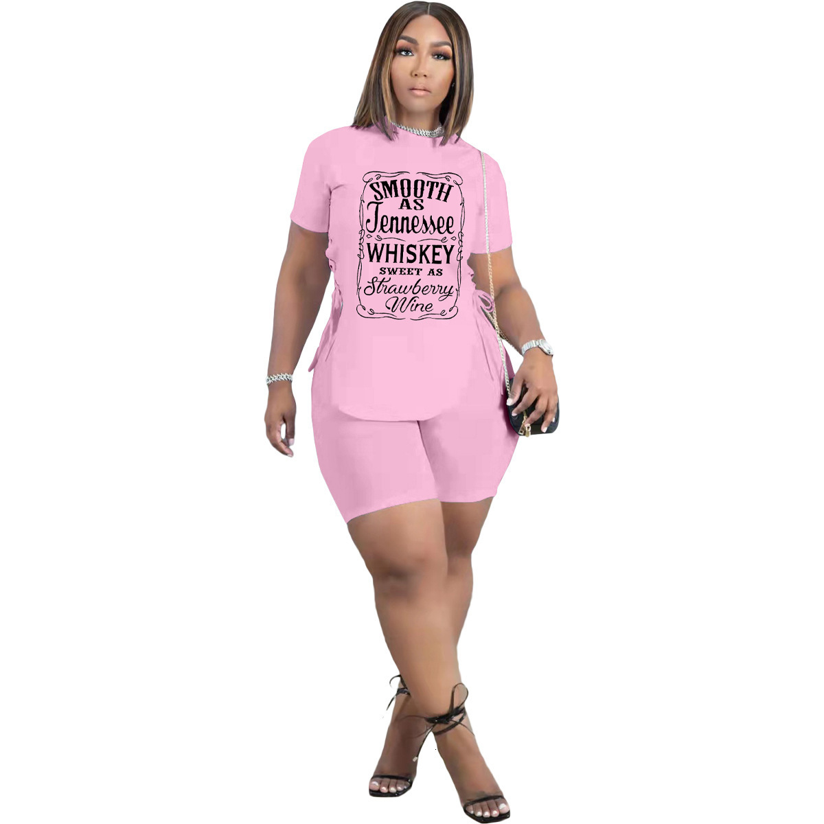 Women's Tracksuits 2 Piece Set Women Fashion O Neck Short Sleeve T Shirt Top and Shorts Set 2 Piece Biker Short Set for Woman Letter Print 4XL -L - view 4