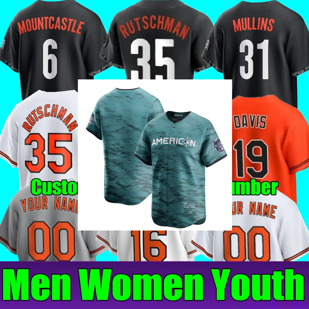 2023 All-Star City Men Women Youth Baltimores Oriole 35 Adley Rutschman 31 Cedric Mullins 8 Cal Ripken Jr 6 Ryan Mountcastle Baseball Jersey
