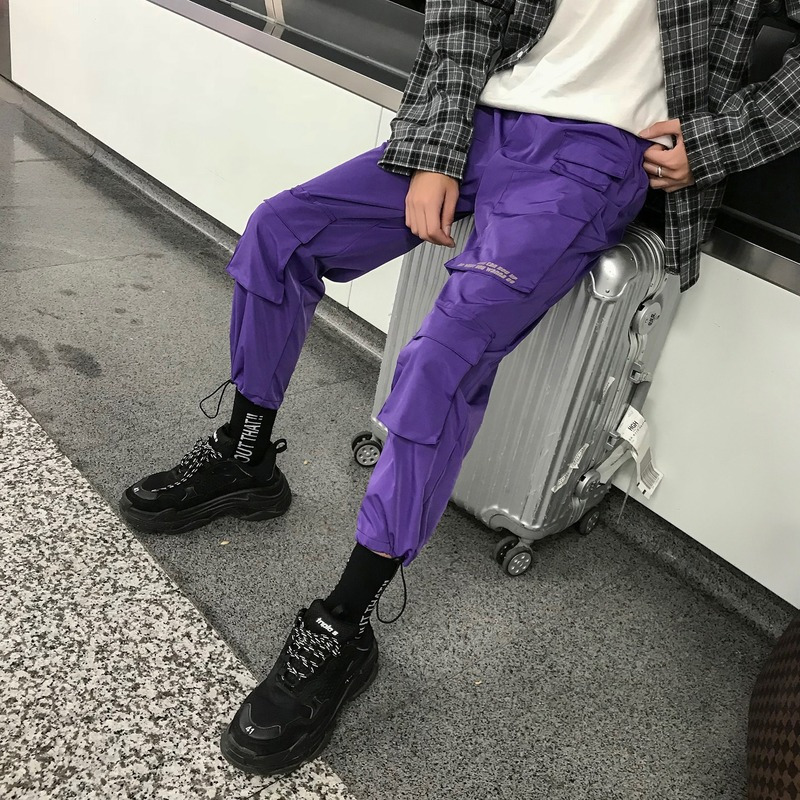 Men's Pants Men Streetwear Cargo Overalls Mens Baggy Hip Hop Joggers Pockets Harem Purple Sweatpants Korean 230630