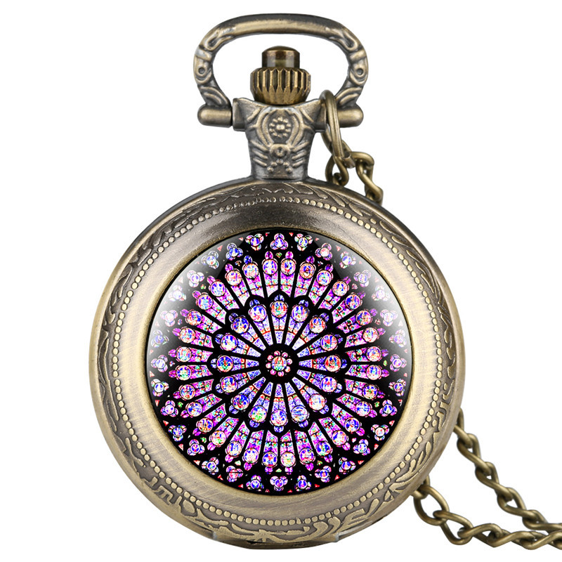 The Notre Dame De Paris Cathedral Display Watches Antique Quartz Pocket Watch Necklace Chain Clock Souvenir Gifts for Men Women