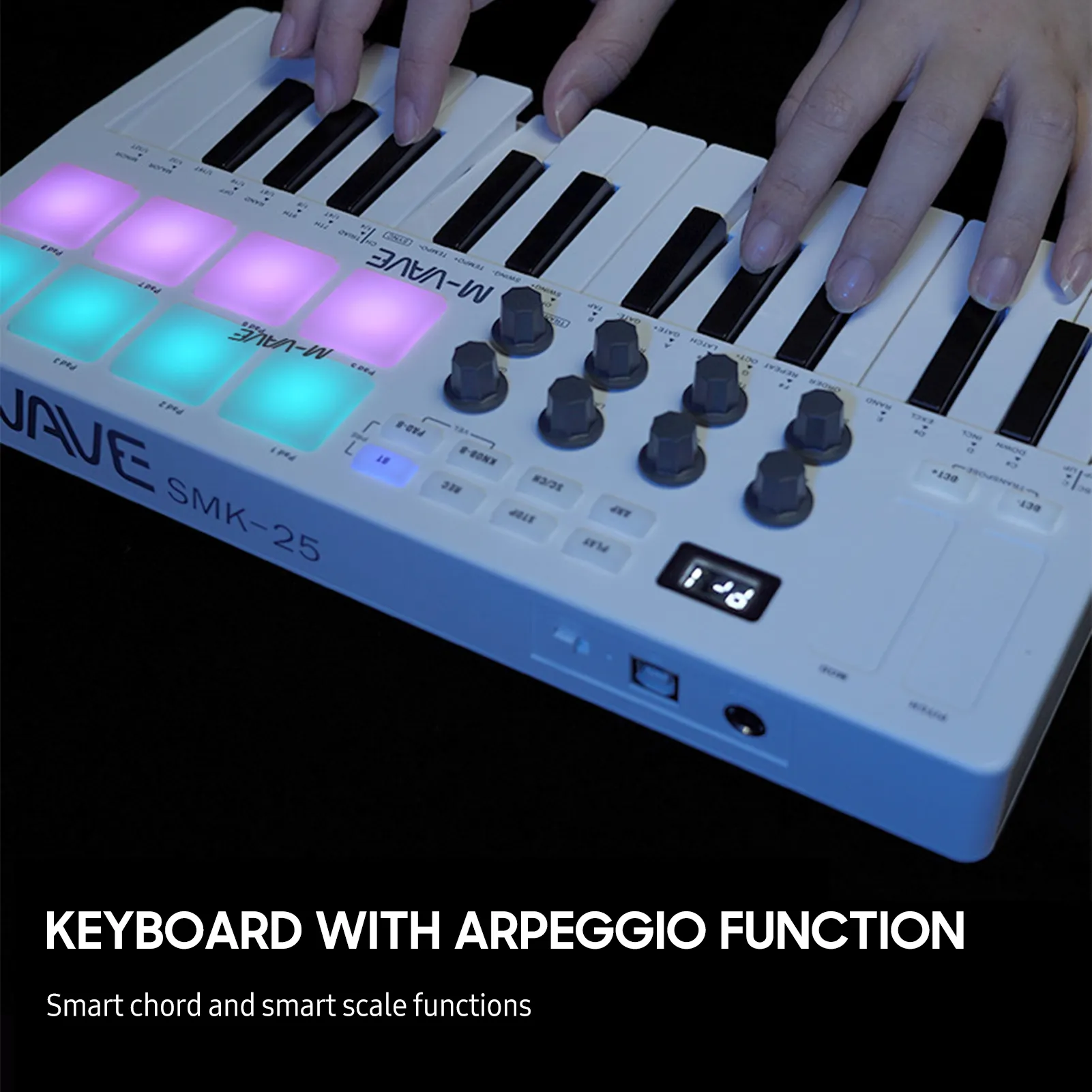 25-Key Mini USB MIDI Keyboard Controller - Velocity Sensitive Keys, 8 RGB Backlit Pads, 8 Knobs, M-VAVE Portable MIDI Control with Enhanced