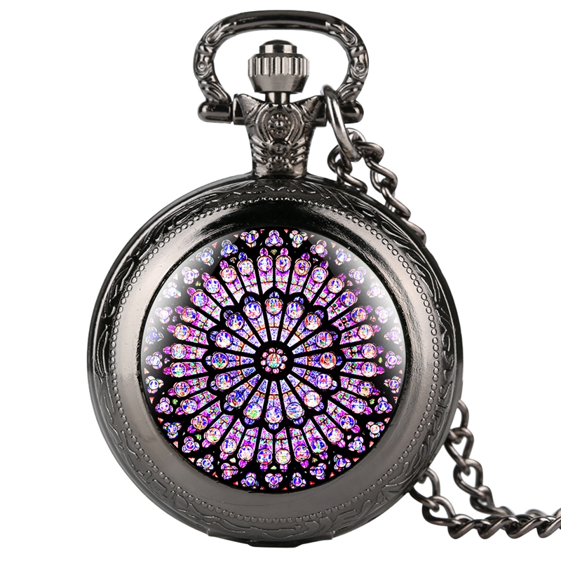 The Notre Dame De Paris Cathedral Display Watches Antique Quartz Pocket Watch Necklace Chain Clock Souvenir Gifts for Men Women