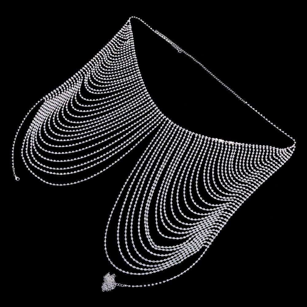 Other Fashion Accessories Stonefans Twinkling Chest Chain Rave Outfits Body Jewelry Multilayer Tassel Crystal Body Chain Bra Bikinis 230701