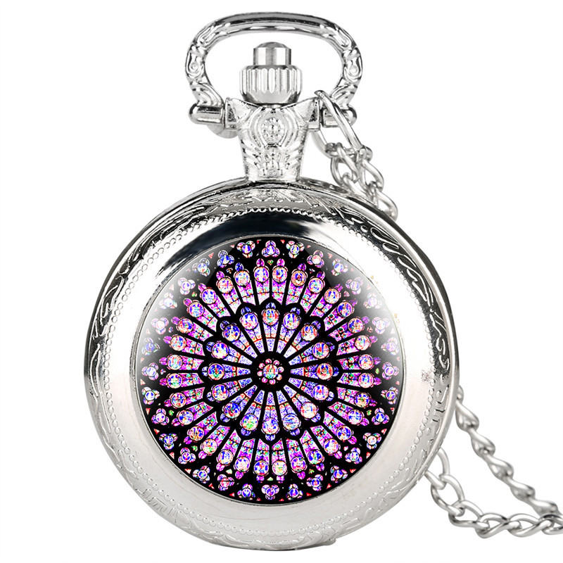 The Notre Dame De Paris Cathedral Display Watches Antique Quartz Pocket Watch Necklace Chain Clock Souvenir Gifts for Men Women