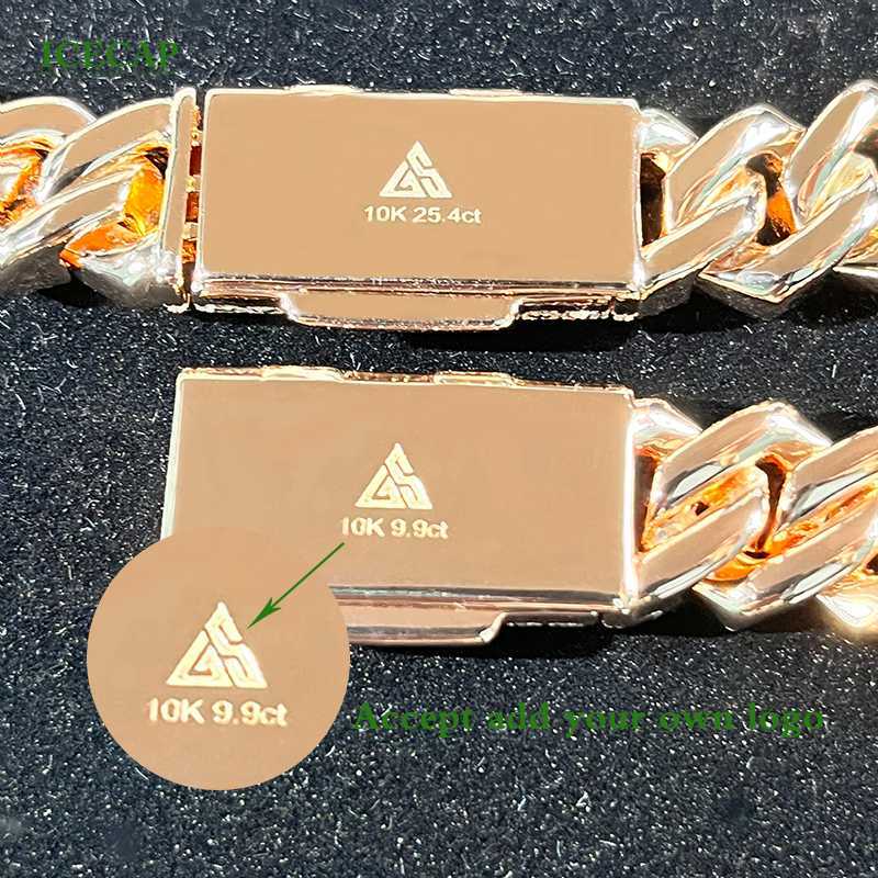 Necklace moissanite chain cuban link chain Custom Hip Hop Jewelry 10k Real Gold Plated Full Baguette Cut White d Vvs Past Diamond Tester