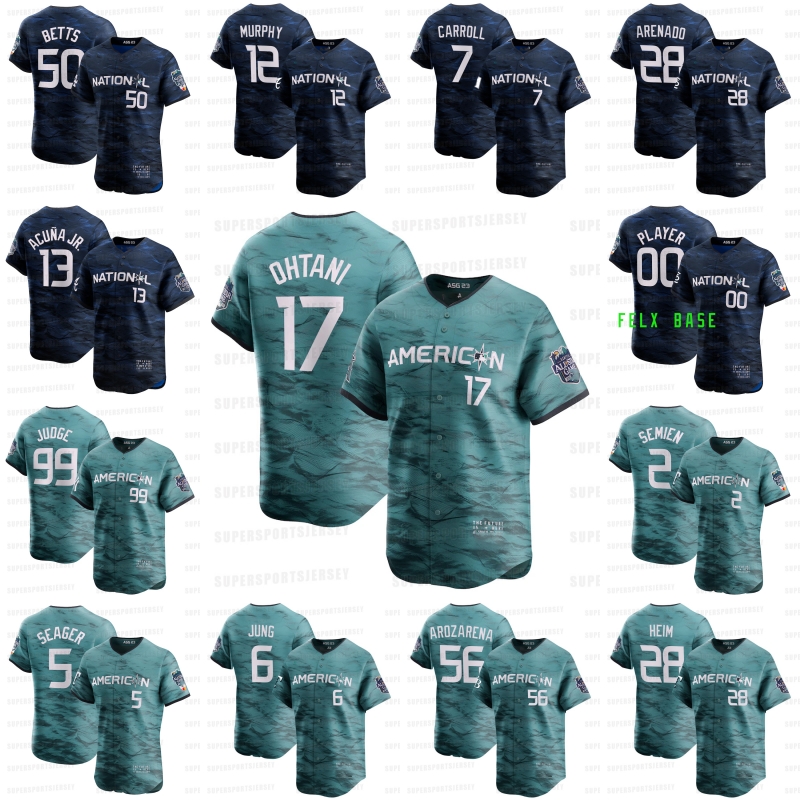 2023 ALL STAR GAME American League NATIONAL Jonah Heim Yandy Diaz Marcus Semien Josh Jung Shohei Ohtani Ronald Acuna Jr. Mookie Betts Nolan Arenado, Red
2023 ALL STAR GAME American League NATIONAL Jonah Heim Yandy Diaz Marcus Semien Josh Jung Shohei Ohtani Ronald Acuna Jr. Mookie Betts Nolan Arenado, Red