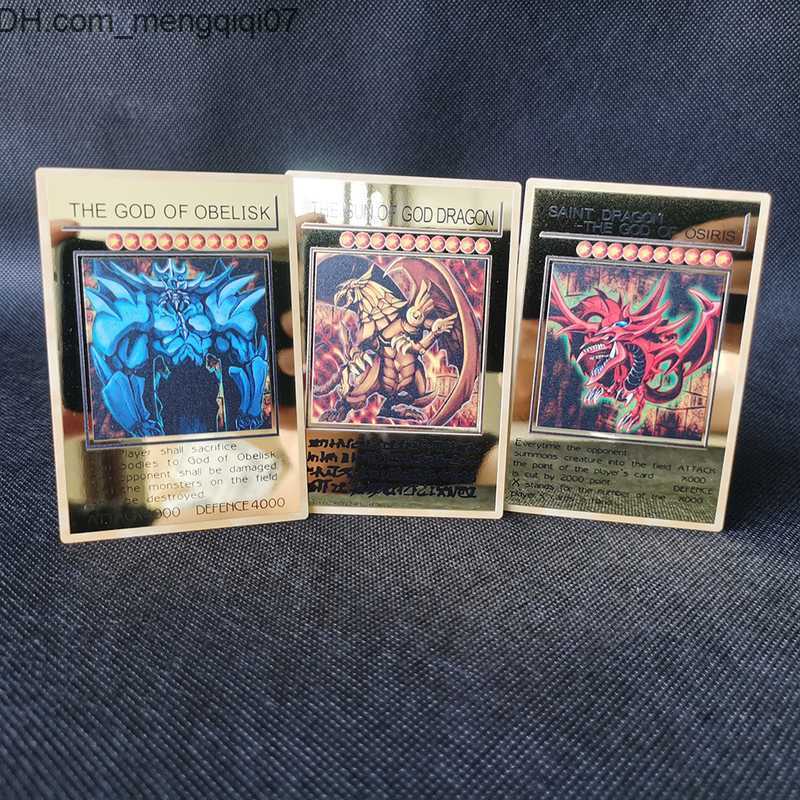 Card Games Yugioh Golden Metal Cards YuGiOh Alloy Collection Card Blue Eyes Dark Magicial Obelisk Slifer Ra Kids Christmas Birthday Gift 220808 Z23070