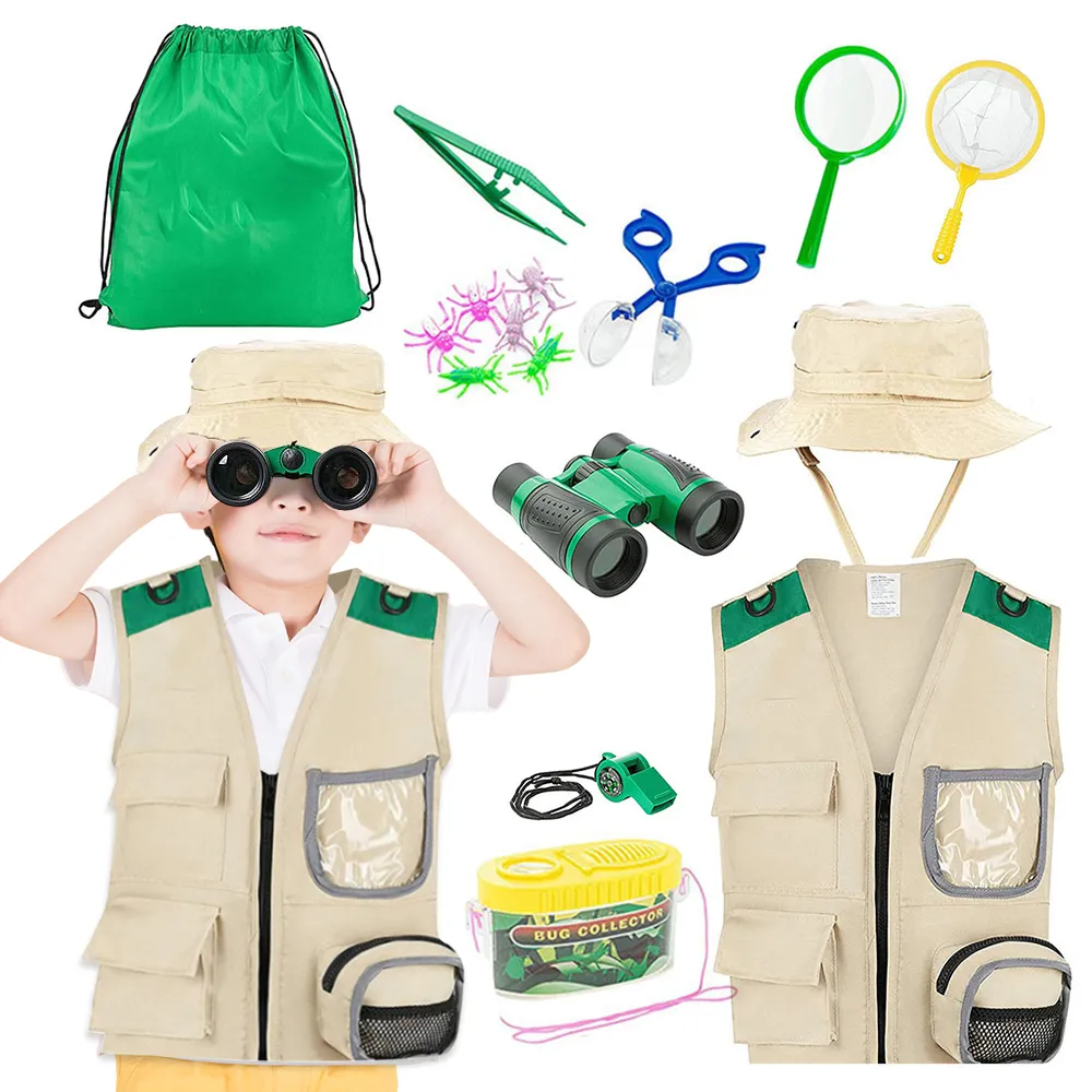 Early Educational Kids Adventure Outdoor Explorer Kit with Safari Vest, Insect Box, Hat Binoculars - Perfect for fun Camping Hiking