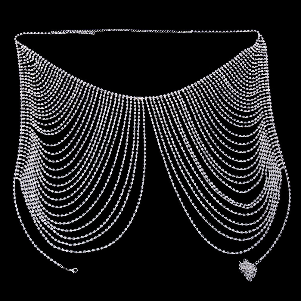 Other Fashion Accessories Stonefans Twinkling Chest Chain Rave Outfits Body Jewelry Multilayer Tassel Crystal Body Chain Bra Bikinis 230701