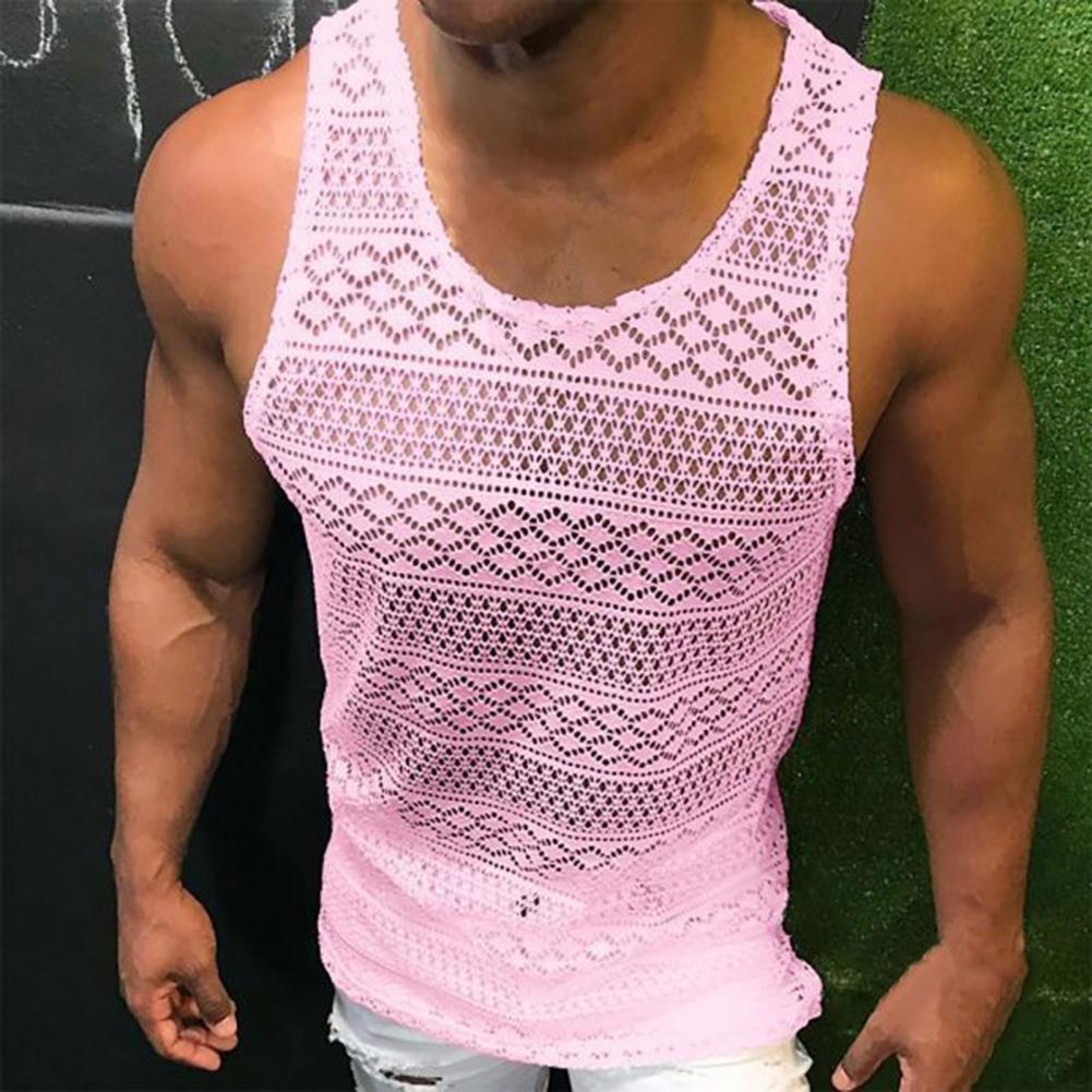 Men's Tank Tops Men Vest Sleeveless Breathable O Neck Hollow Out Multi Holes Summer Top for Lace Daily Clothes 230630