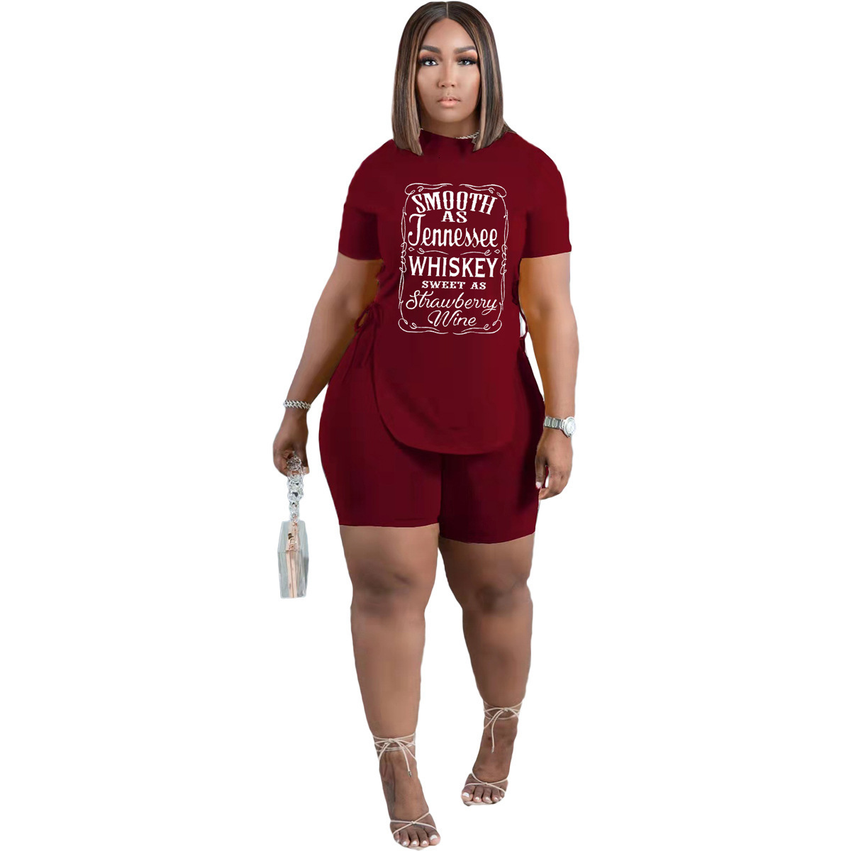 Women's Tracksuits 2 Piece Set Women Fashion O Neck Short Sleeve T Shirt Top and Shorts Set 2 Piece Biker Short Set for Woman Letter Print 4XL -L - view 3