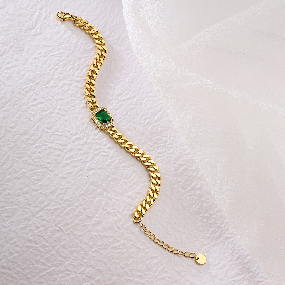 Colorful Square Zircon Charm Bracelet Gold Plated Cuban Link Chain Bracelets for Gift