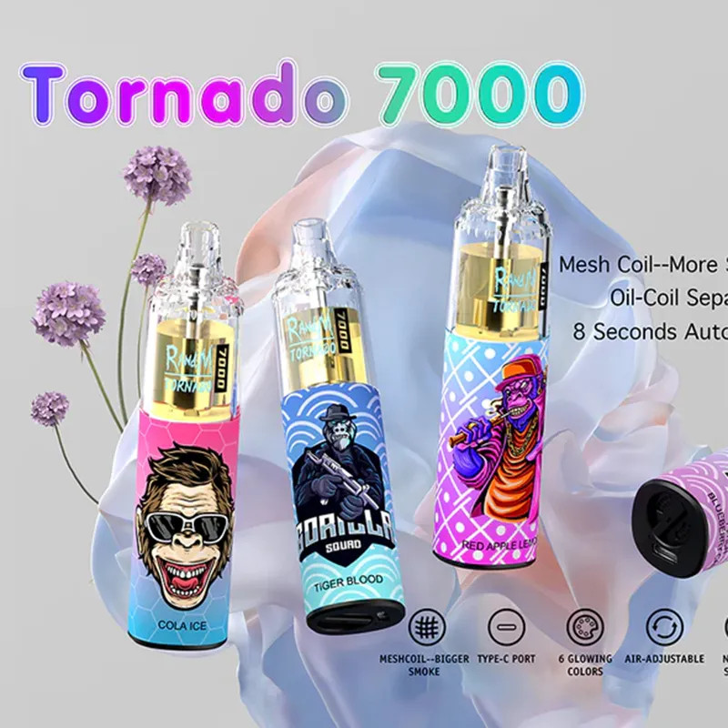 Original RandM Tornado 7000 Puffs Disposable Vape Pen Electronic Cigarettes 14ml Pod Mesh Coil 6 Glowing Colors Rechargeable Air-adjustable 2% 5% Device Vaporizer 7K
Original RandM Tornado 7000 Puffs Disposable Vape Pen Electronic Cigarettes 14ml Pod Mesh Coil 6 Glowing Colors Rechargeable Air-adjustable 2% 5% Device Vaporizer 7K