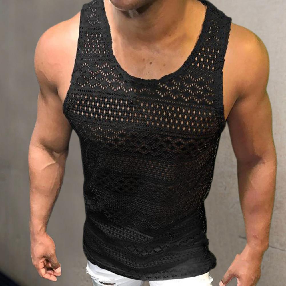 Men's Tank Tops Men Vest Sleeveless Breathable O Neck Hollow Out Multi Holes Summer Top for Lace Daily Clothes 230630