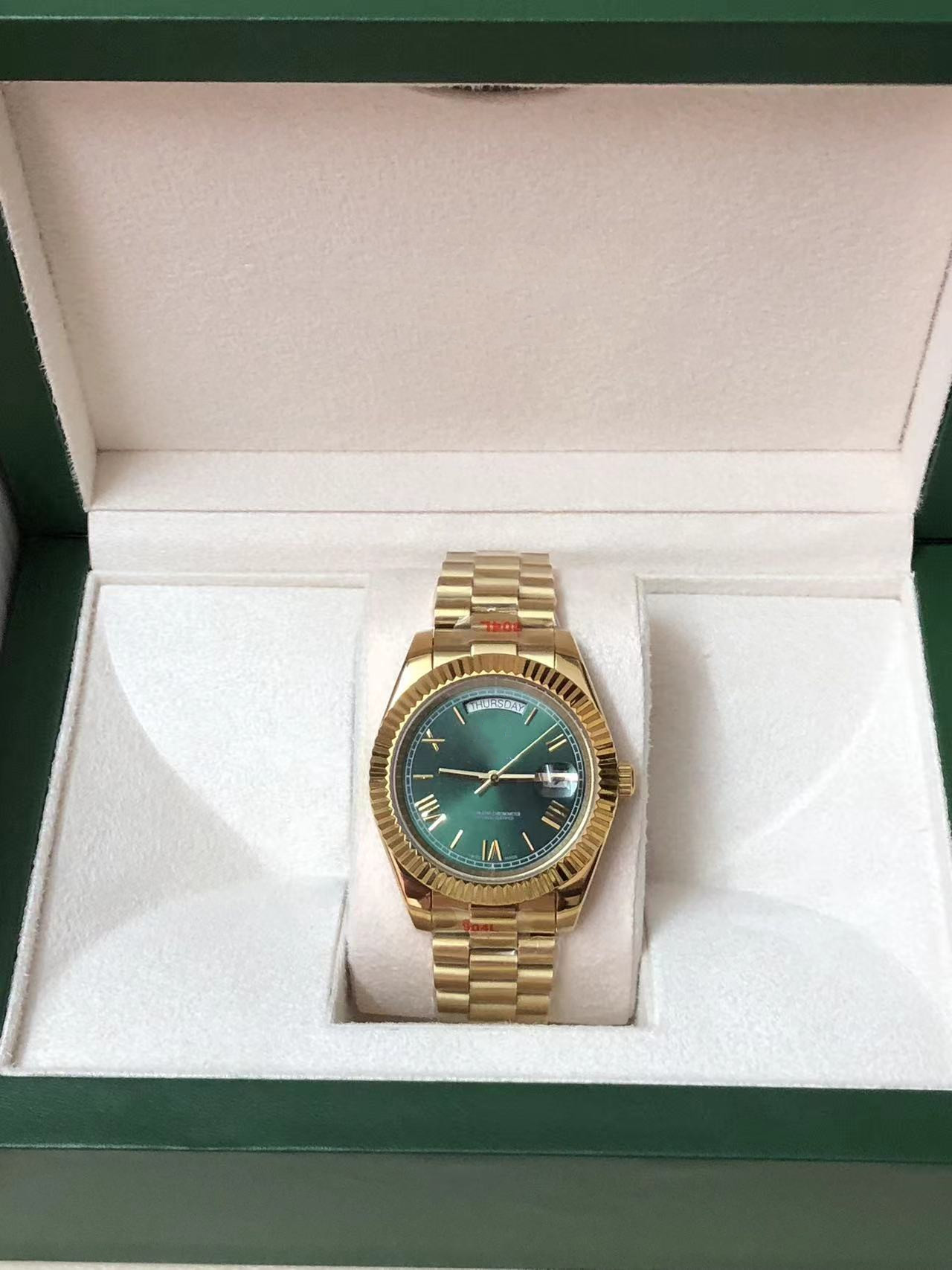 With original box luxury Mens Watches High Quality 41mm Gold Automatic Mechanical 2813 904L Stainless Steel Men WristWatches waterproof Green Dail 2023