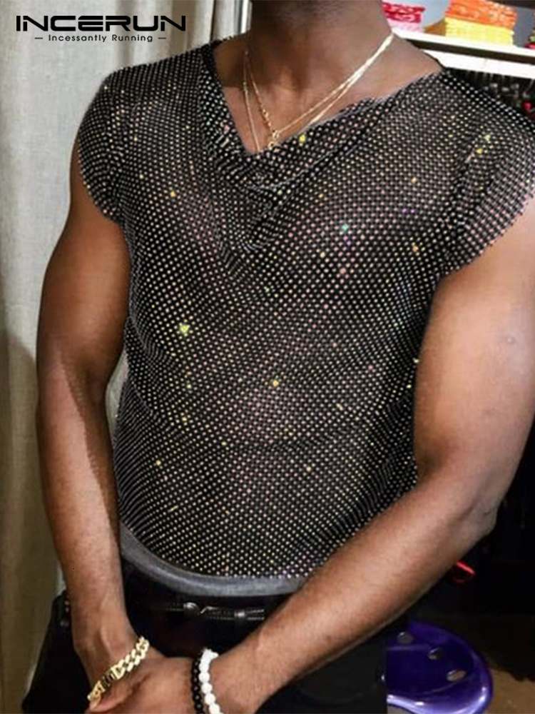 Men's Tank Tops INCERUN Men Sleeveless Pile Collar Shiny Solid Streetwear Party Nightclub Vests 2023 Sexy Fashion Casual S5XL 7 230630