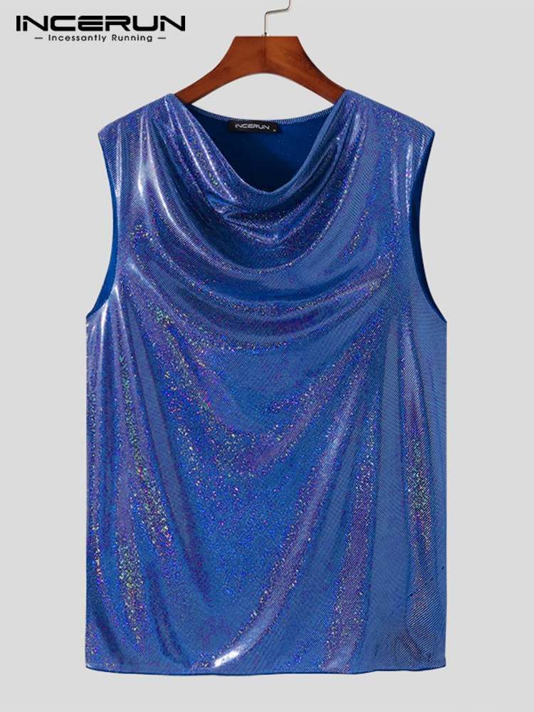 Men's Tank Tops INCERUN Men Sleeveless Pile Collar Shiny Solid Streetwear Party Nightclub Vests 2023 Sexy Fashion Casual S5XL 7 230630