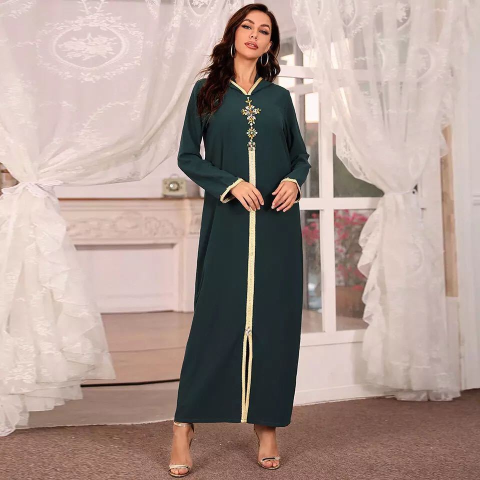 Ethnic Clothing Handmade Diamond Robe with Cap and Nail Muslim Dress Large Swing Robe 230324
