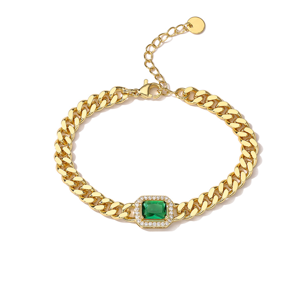 Colorful Square Zircon Charm Bracelet Gold Plated Cuban Link Chain Bracelets for Gift