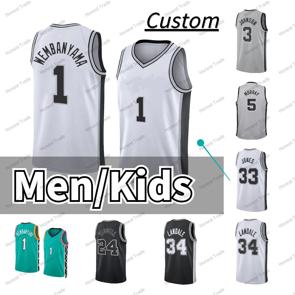 Draft Pick NO.1 1 Victor Wembanyama Basketball Jersey Custom 35 Romeo Langford 24 Devin Vassell Tre Jones Doug McDermott Devonte' Graham Zach Collins Jerseys Men Kids, Style1
Draft Pick NO.1 1 Victor Wembanyama Basketball Jersey Custom 35 Romeo Langford 24 Devin Vassell Tre Jones Doug McDermott Devonte' Graham Zach Collins Jerseys Men Kids, Style1
