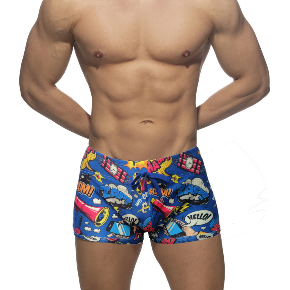 Men's Swimwear Swimming Trunks Printed Short Swimsuit Man Fashion Low Waist Swimshorts Men Beach Clothes Blue White Gray 230630 Z260313