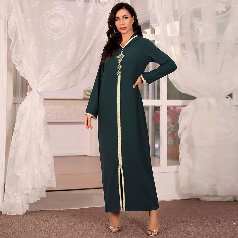 Ethnic Clothing Handmade Diamond Robe with Cap and Nail Muslim Dress Large Swing Robe 230324