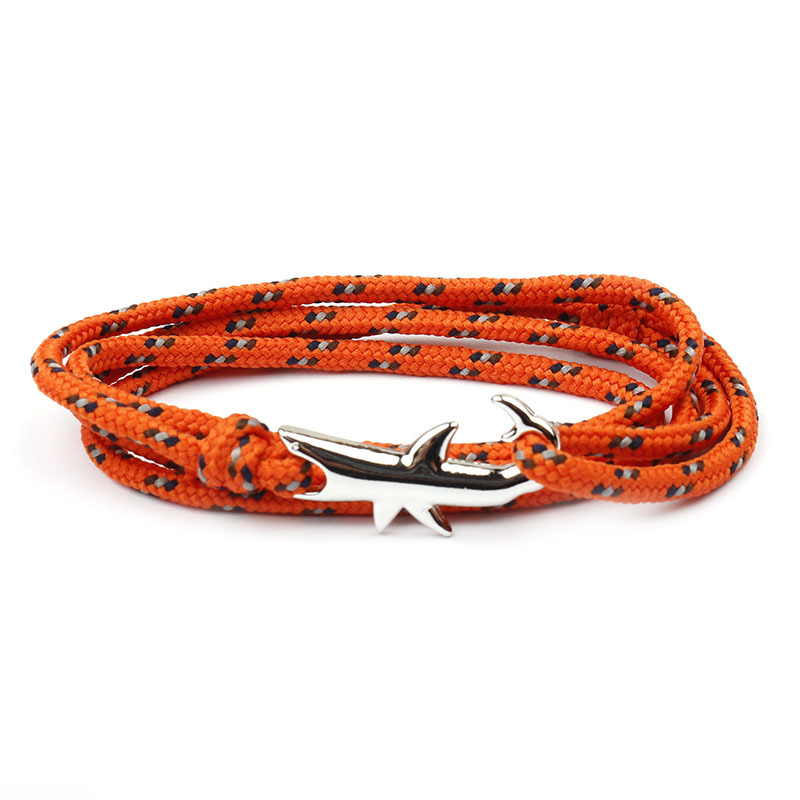 Viking Style Multi Layered Silver Shark Charm Paracord Bracelet Jewelry for Gift