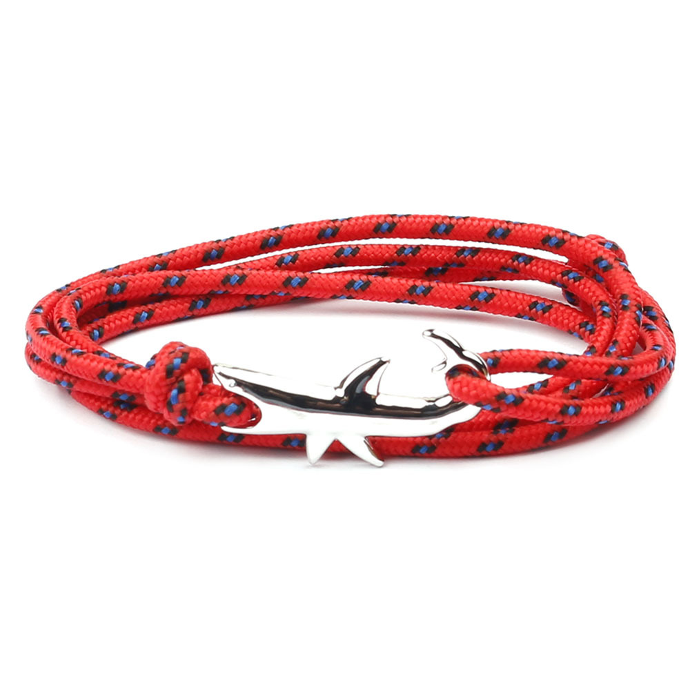 Viking Style Multi Layered Silver Shark Charm Paracord Bracelet Jewelry for Gift