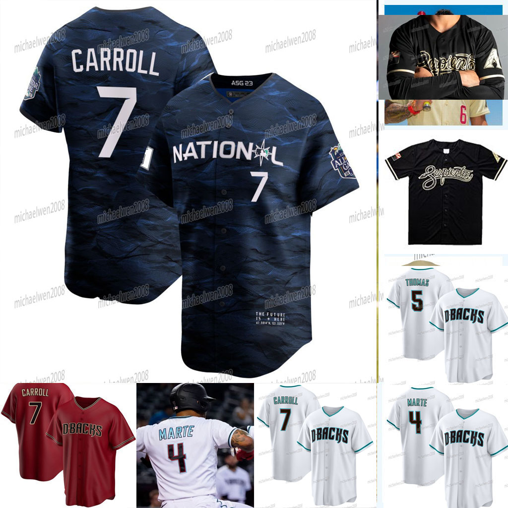 Diamondbacks 7 Corbin Carroll 2023 All Star Jersey Alek Thomas Nick Ahmed Arizona Geraldo Perdomo Ketel Marte Evan Longoria Lourdes Gurriel Jr. McCarthy Pavin, Women cool base
Diamondbacks 7 Corbin Carroll 2023 All Star Jersey Alek Thomas Nick Ahmed Arizona Geraldo Perdomo Ketel Marte Evan Longoria Lourdes Gurriel Jr. McCarthy Pavin, Women cool base