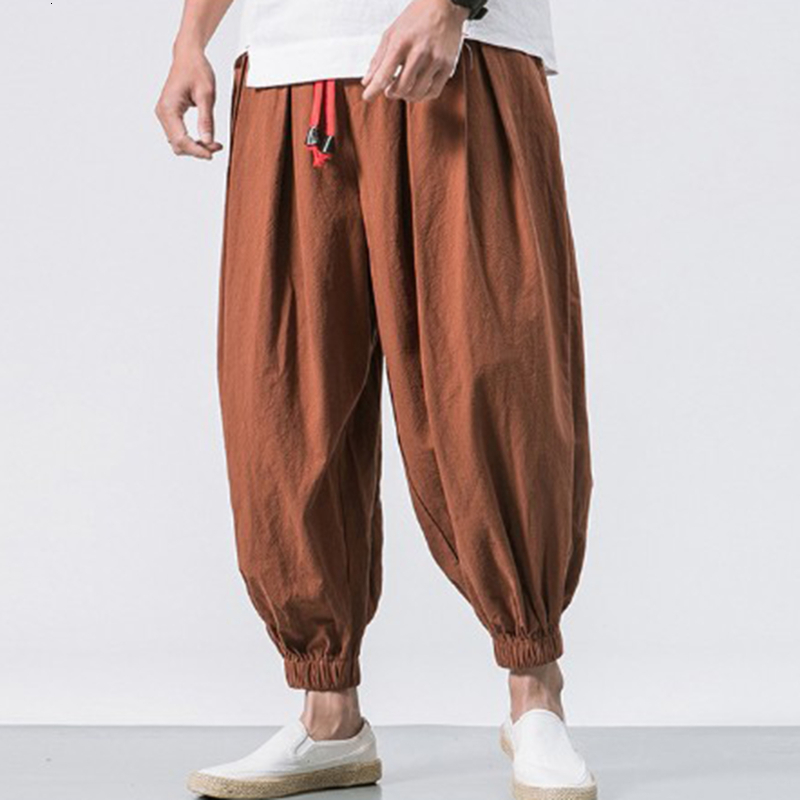 Men's Pants Man Cotton Linen Wild Leg Casual Loose CalfLength Bloomers Summer Baggy Male Traditional Trousers Joggers 230630