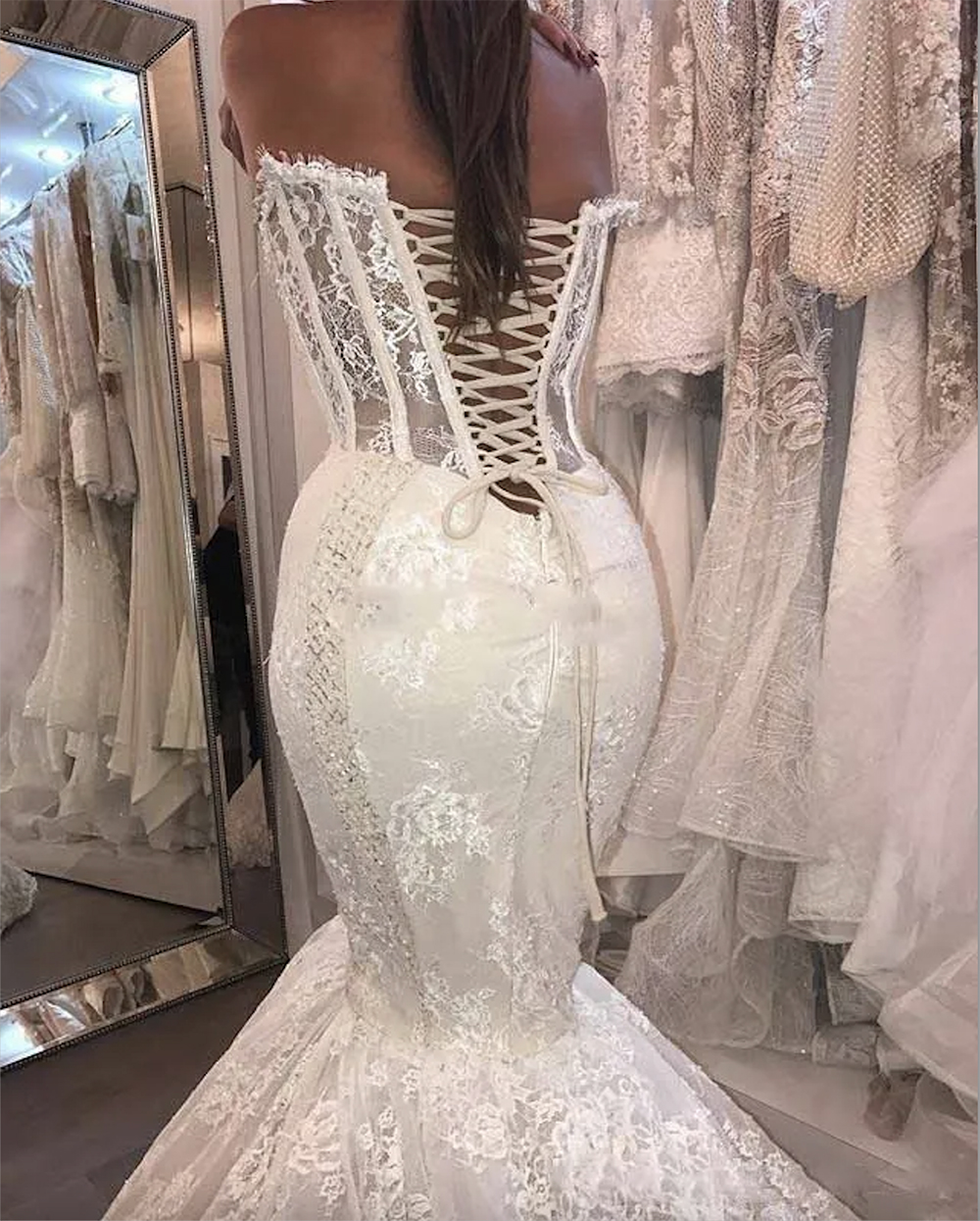 Hot Sale Sexy Mermaid Wedding Dresses Lace Sleeveless Crystal Beaded Plus Size Bridal Gowns Detachable Train Custom Made Arabia 0509