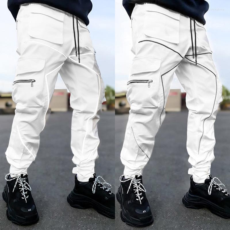 Mens Pants Spring Mens Casual Korean Version Of The Tide Brand Straight Overalls Multi-Pocket Reflective Sports