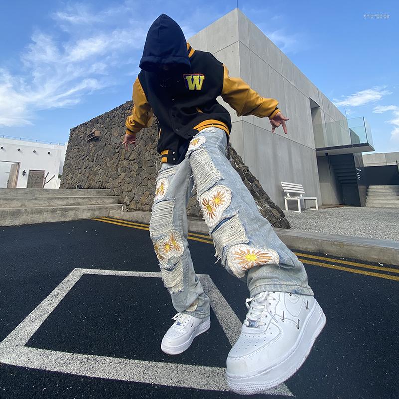 Men's Jeans Hiphop Men's Fashion Brand Ins Niche Sweet Cool Embroidery Patch Couple