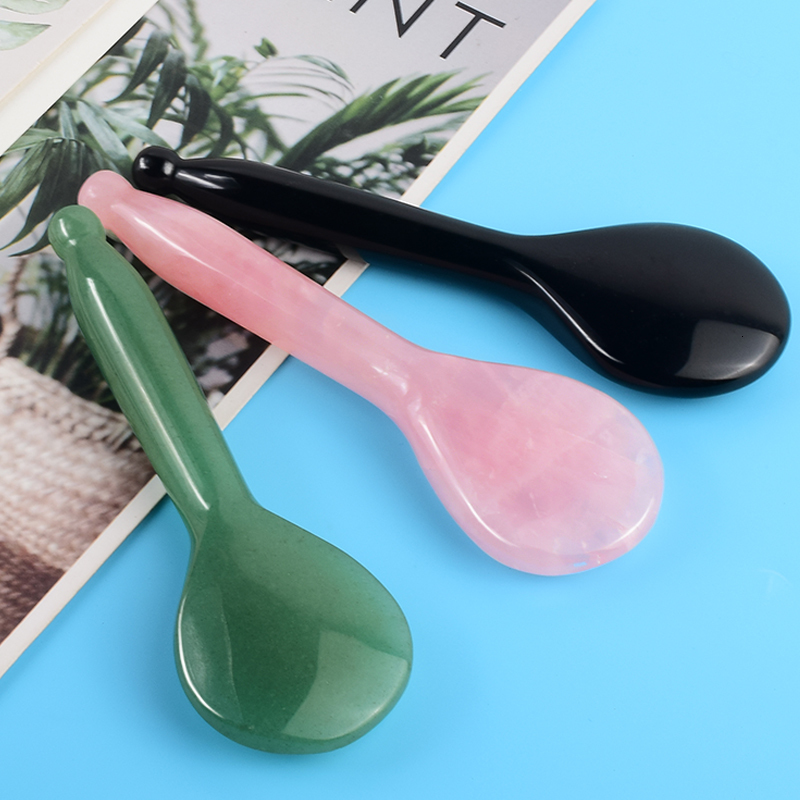 Massage Stones Rocks Jade Round Spoon Shaped Gua Sha Tool Face Massage Wand Head Neck Eye Acupuncture Pen Natural Rose Quartz Stone Beauty Product 230