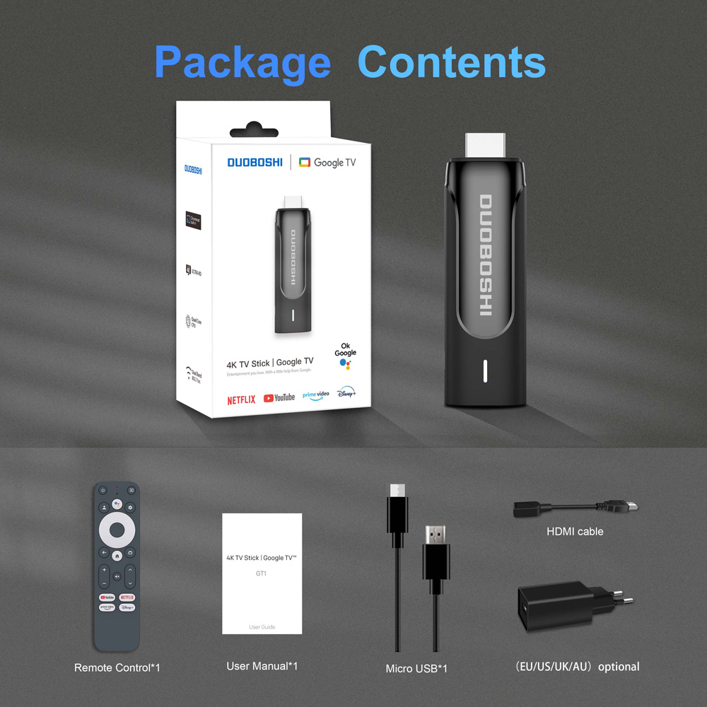 DUOBAOSHI GT1 4K HD Streaming Media Player TV Stick S905Y4 2G 8G WIFI Google Certified BT Remote Smart Android TV Fire Stick