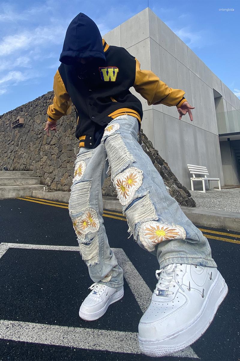 Men's Jeans Hiphop Men's Fashion Brand Ins Niche Sweet Cool Embroidery Patch Couple