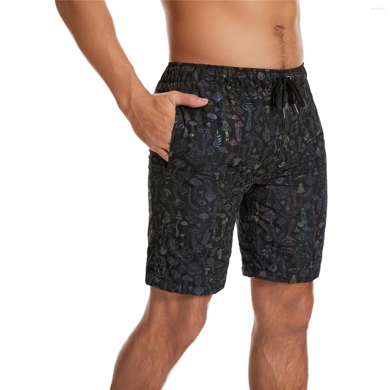 Mens Shorts Rainbow Color Mushroom Reflective Mens Harajuku Hip Hop Short Pants Colorful Night Reflect Light Bermuda Masculina