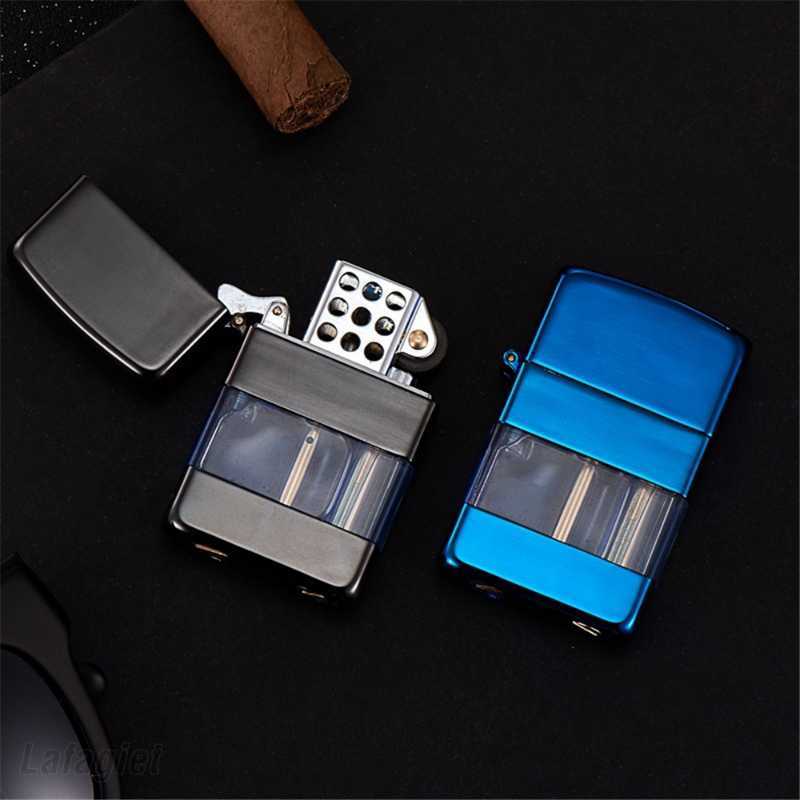 Metal Gasoline Lighter Transparent Oil Tank Retro Grinding Wheel Windproof Kerosene Petrol For Men Cigarette Accessories U796 YLTT W260202