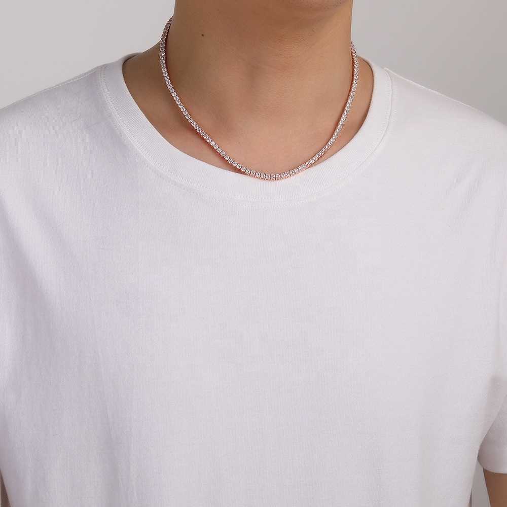 Dia Vvs Rose Gold Pure Sterling Sier 2mm Wholesale Tennis Moissanite Chain Link Necklace