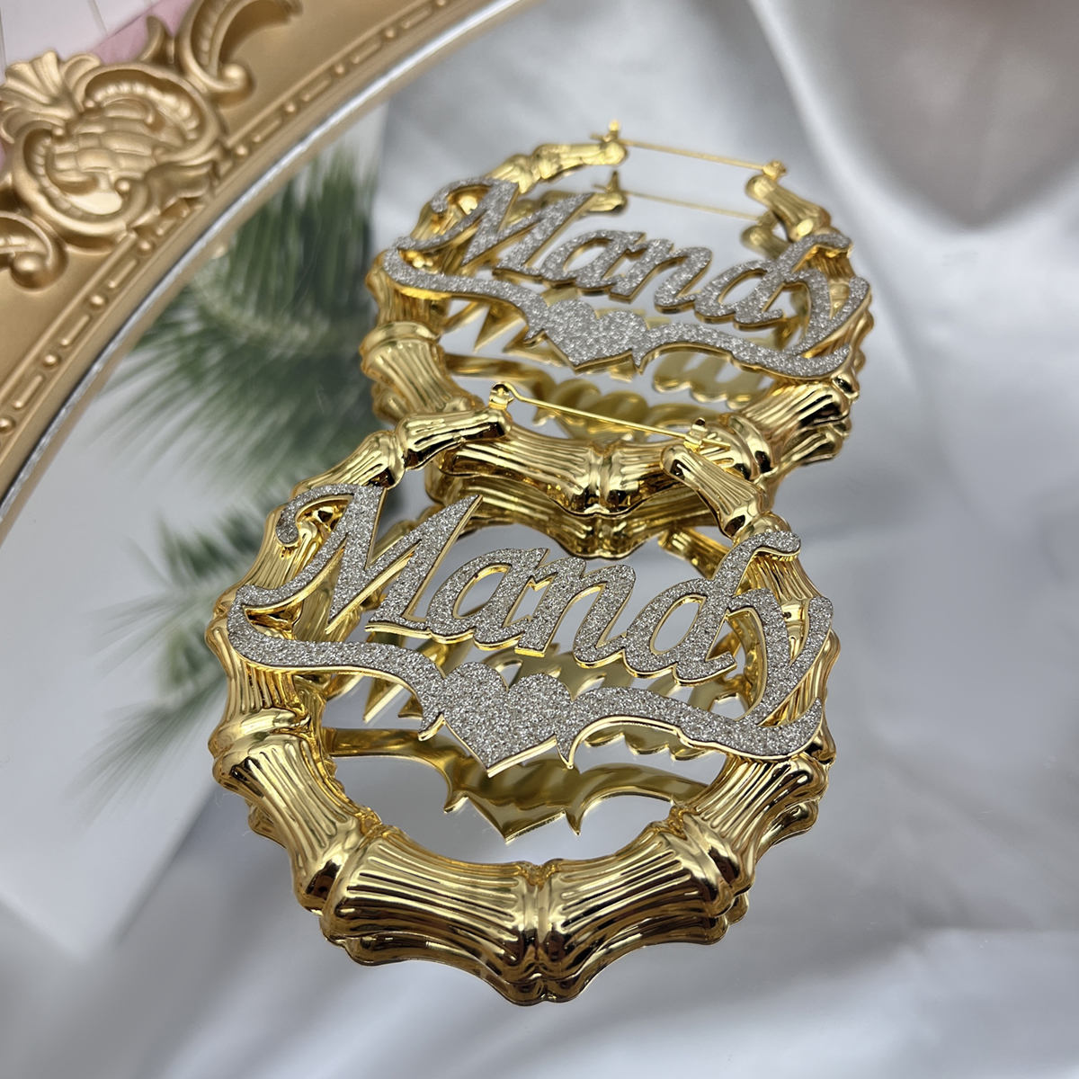 Dangle Chandelier Custom Bling Name Bamboo Earrings Colorful Bamboo Hoop Earrings Big Hoops Personalized Bling Earrings for Women Gifts 230701