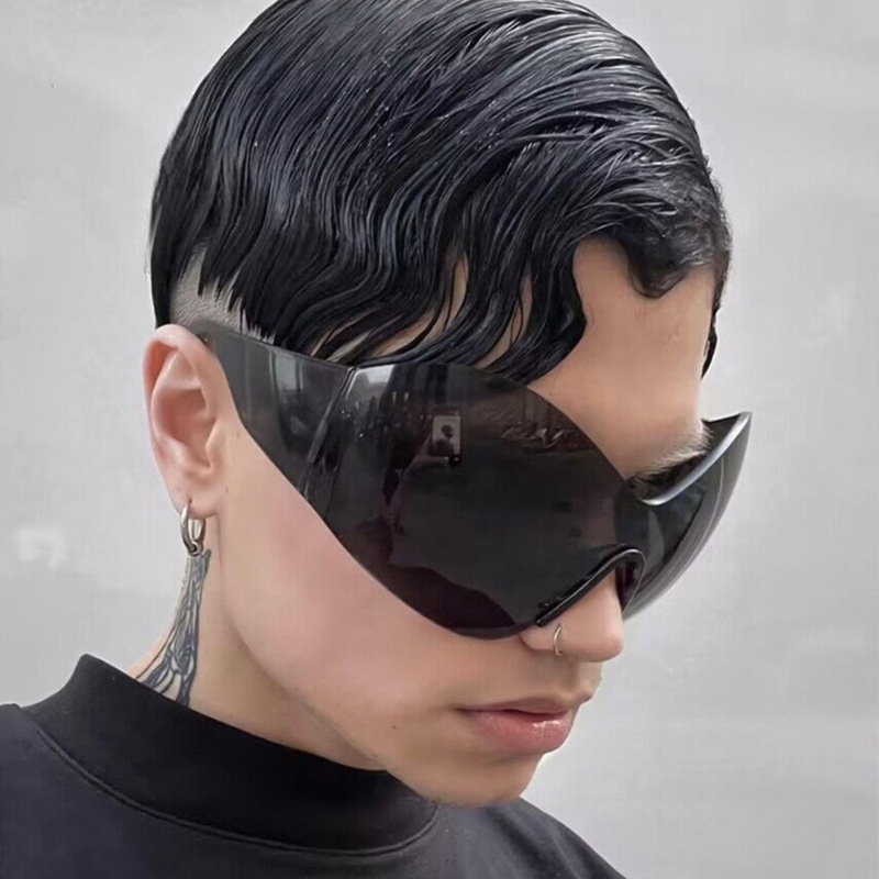 2023 Oversized Y2K Cyberpunk One Piece Rimless Sunglasses Women Men Luxury Futuristic UV400 Sports Cycling Outdoor Goggles Eyewear SG700