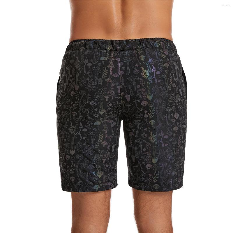 Mens Shorts Rainbow Color Mushroom Reflective Mens Harajuku Hip Hop Short Pants Colorful Night Reflect Light Bermuda Masculina