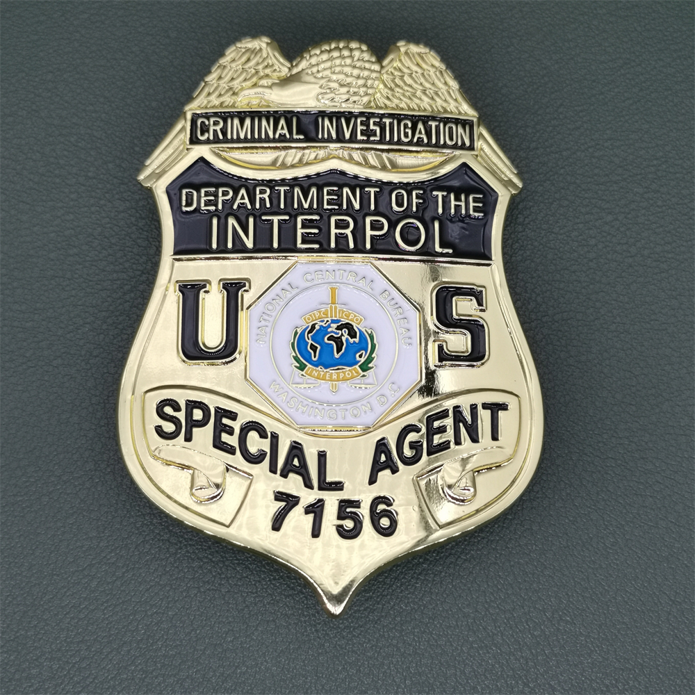 Decorative Objects Figurines US DEPARTMENT OF THE INTERPOL Special Agent Metal Badge NO7156 Cosplay Detective Movie Prop Halloween Gift 230701