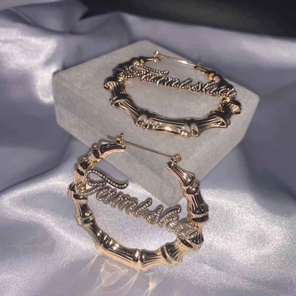 Dangle Chandelier LUER Name Earrings PersonalizedBling Bamboo Earrings Custom Diamond Women Earing Customized Jewelry Hiphop Fashion Gift 230701