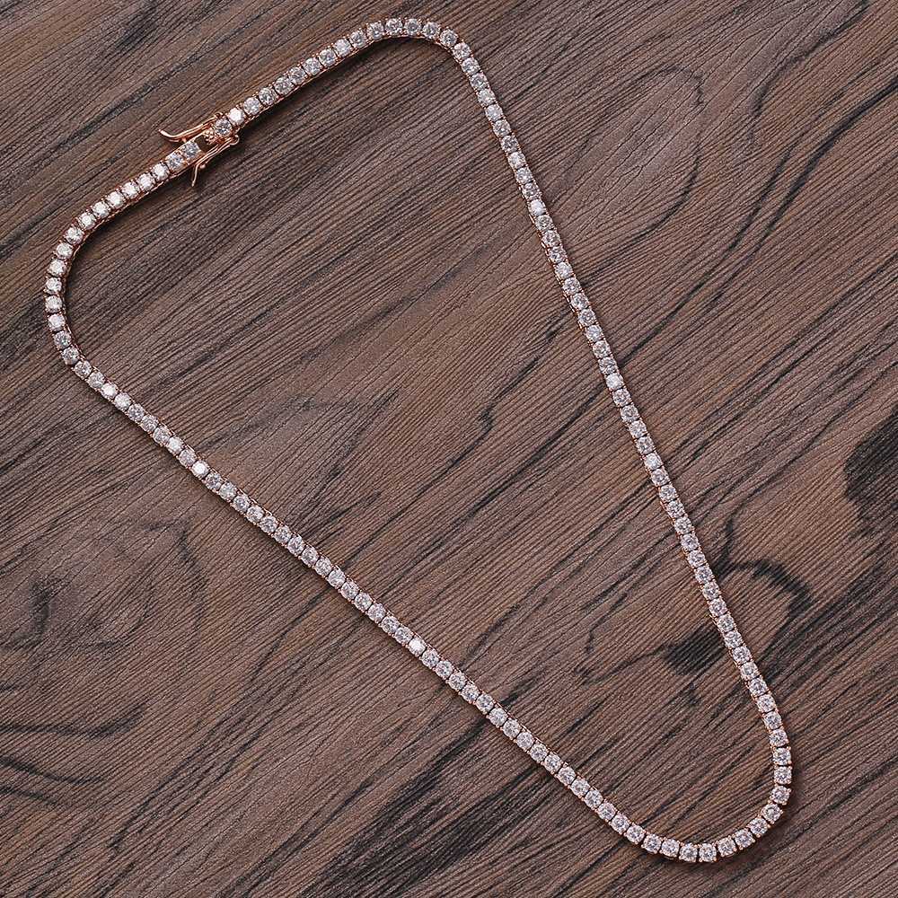 Dia Vvs Rose Gold Pure Sterling Sier 2mm Wholesale Tennis Moissanite Chain Link Necklace