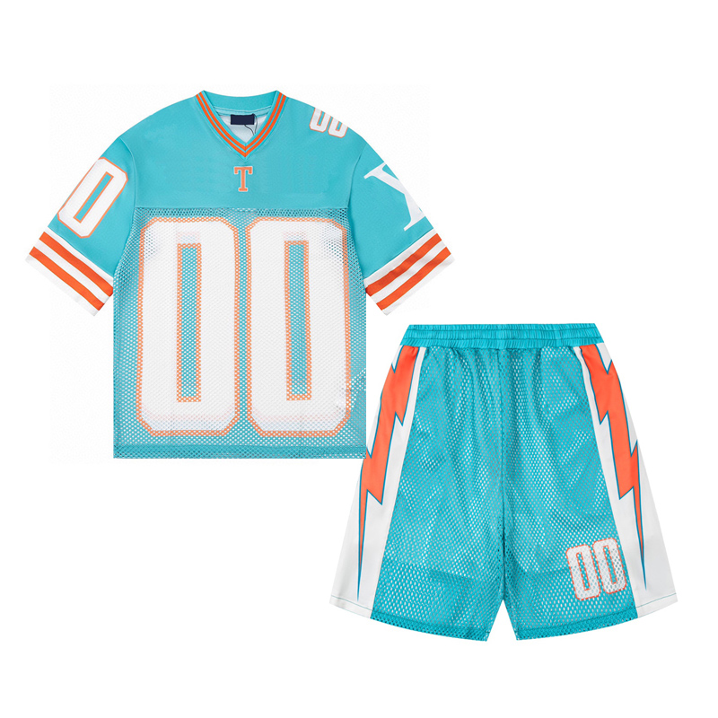 23ss USA Polyester Mesh Tee Fashion Men Summer V Neck Thunder Streetwear T Shirt Short Sleeve Tshirt Embroidery Shorts Sets Tracksuit Trunks