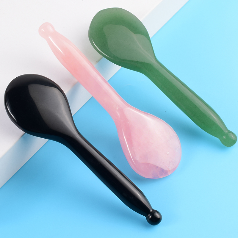 Massage Stones Rocks Jade Round Spoon Shaped Gua Sha Tool Face Massage Wand Head Neck Eye Acupuncture Pen Natural Rose Quartz Stone Beauty Product 230
