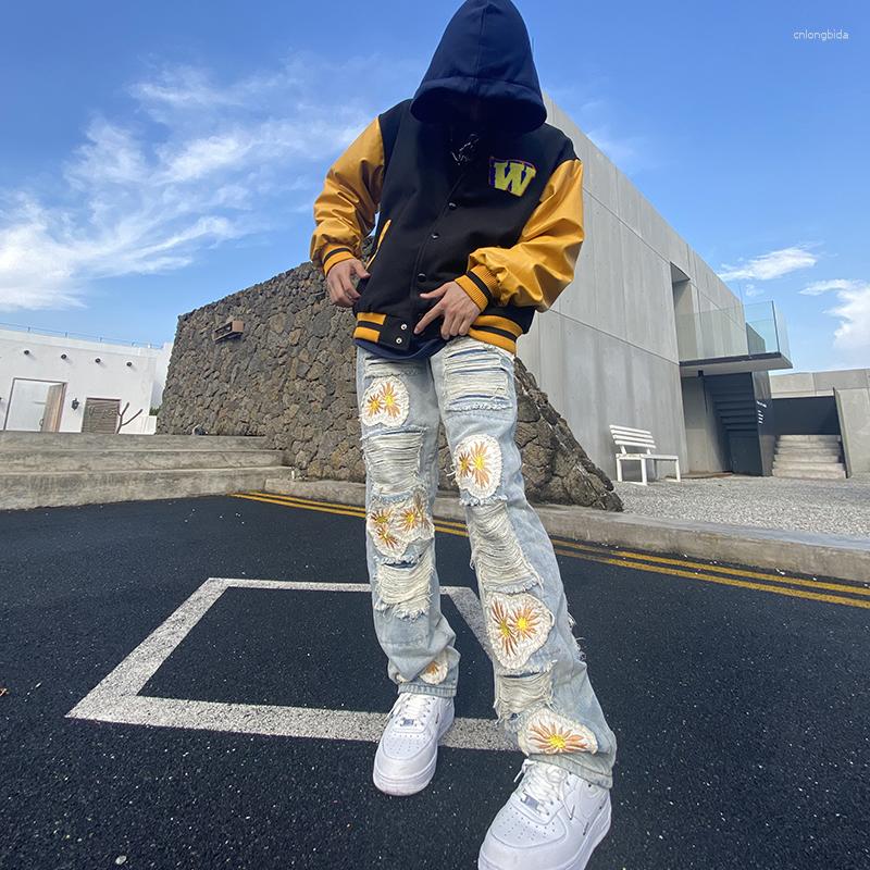 Men's Jeans Hiphop Men's Fashion Brand Ins Niche Sweet Cool Embroidery Patch Couple